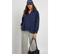 boohoo Women's Maternity Heavy Cotton Button Detail Collared Rugby Top in Navy | Size: 16