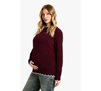 boohoo Women's Maternity Knitted Contrast Stitch Jumper in Wine | Size: 10