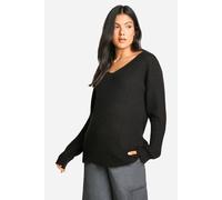 boohoo Women's Maternity Knitted V Neck Jumper in Black | Size: Large