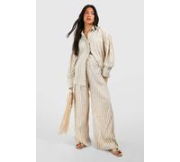 boohoo Women's Maternity Linen Look Stripe Straight Leg Trouser in Stone | Size: 10