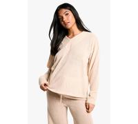 boohoo Women's Maternity Lounge Soft Textured Oversized V Neck Jumper in Stone | Size: 14