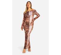 boohoo Women's Maternity Mesh Snake Print Fold Over Bardot Midaxi Dress | Size: 10