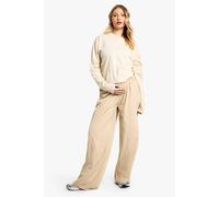 boohoo Women's Maternity Nylon Elastic Wide Leg Trouser in Stone | Size: 18