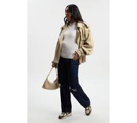 boohoo Women's Maternity Over The Bump Ripped Knee Boyfriend Jeans in Indigo | Size: 12