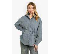 boohoo Women's Maternity Oversized Fine Check Shirt in Dark Blue | Size: 14