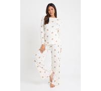 boohoo Women's Maternity Pointelle Bear Print Long Sleeve Top & Trouser Pyjama Set in Cream | Size: 12