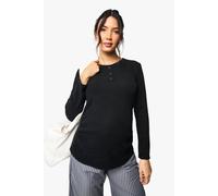 boohoo Women's Maternity Popper Front Brushed Rib Top in Black | Size: 8