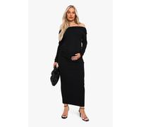 boohoo Women's Maternity Rib Bardot Ruched Midaxi in Black | Size: 12