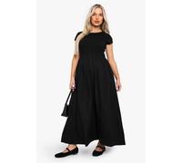 boohoo Women's Maternity Rib Cotton Short Sleeve Midaxi Dress in Black | Size: 8