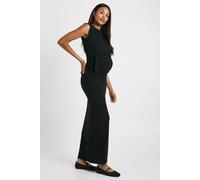 boohoo Women's Maternity Rib Tie Detail Maxi Dress in Black | Size: 10