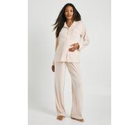 boohoo Women's Maternity Rib Velour Trouser Pj Set in Cream | Size: 8
