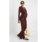 boohoo Women's Maternity Rib Wrap Top & Trouser Co-Ord in Chocolate | Size: 16