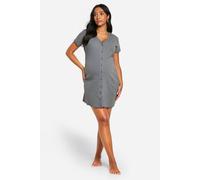 boohoo Women's Maternity Ribbed Button Down Nightie in Charcoal | Size: 8