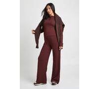 boohoo Women's Maternity Ribbed Henley Button Down Long Sleeve Top & Straight Leg Trouser Co-Ord in Chocolate | Size: 14
