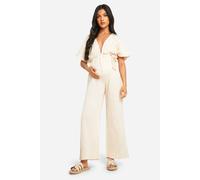 boohoo Women's Maternity Rope Belted Wide Leg Jumpsuit in Stone | Size: 16