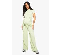 boohoo Women's Maternity Ruched Side T-Shirt & Wide Leg Co-Ord in Sage | Size: 8
