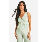 boohoo Women's Maternity Slinky V Neck Peplum Blouse in Light Green | Size: 12