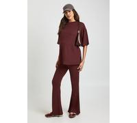 boohoo Women's Maternity Split Side Oversized T-Shirt & Flared Trouser in Chocolate | Size: 16