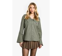 boohoo Women's Maternity Statement Collar Check Blouse in Green | Size: 10