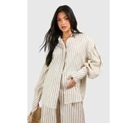 boohoo Women's Maternity Stripe Linen Look Oversized Shirt in Stone | Size: 12