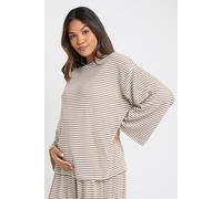 boohoo Women's Maternity Stripe Rib Long Sleeve Top in Stone | Size: 16