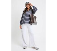 boohoo Women's Maternity Striped Heavy Cotton Button Detail Collared Rugby Top in Navy | Size: 18