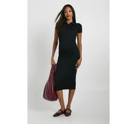 boohoo Women's Maternity Super Soft Collared Button Down Short Sleeve Midaxi Dress in Black | Size: 18