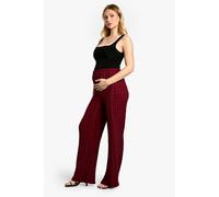 boohoo Women's Maternity Textured Crinkle Wide Leg Trousers in Merlot | Size: 12