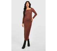 boohoo Women's Maternity Textured Rib Square Neck Midaxi Dress in Chocolate | Size: 8