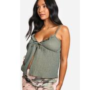 boohoo Women's Maternity Textured Strappy Frill Top in Sage | Size: 16