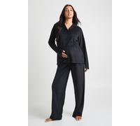 boohoo Women's Maternity Velour Fleece Button Up Pj Set in Black | Size: 16