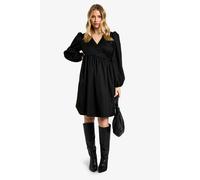 boohoo Women's Maternity Woven Long Sleeve Wrap Smock Dress in Black | Size: 10