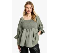 boohoo Women's Maternity Woven Shirred Long Sleeve Smock Top in Khaki | Size: 12