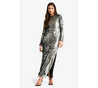 boohoo Women's Matte Sequin Scoop Back Column Maxi Dress in Gun Metal | Size: 8