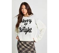 boohoo Women's Merry & Bright Christmas Jumper in Ecru | Size: Large