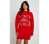 boohoo Women's Merry Christmas Fairisle Christmas Jumper Dress in Red | Size: Small