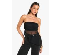 boohoo Women's Mesh Bandeau Asym Hem Top in Black | Size: 16