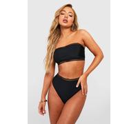 boohoo Women's Mesh Detail Bandeau Bikini Top & High Waist Bikini Bottoms Set in Black | Size: 6