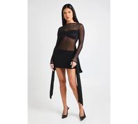 boohoo Women's Mesh Wrap Knot Detail Mini Dress in Black | Size: 16