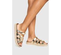 boohoo Women's Metallic Cross Strap Flatform Sandals in Gold | Size: 7