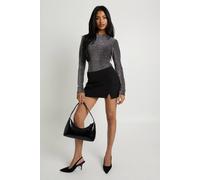 boohoo Women's Metallic Knit Crew Neck Bodysuit in Silver | Size: 16