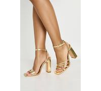 boohoo Women's Metallic Triple Strap Padded 2 Part Heels in Gold | Size: 6