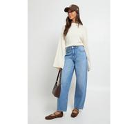 boohoo Women's Mid Waist Barrel Fit Jean in Mid Wash | Size: 14