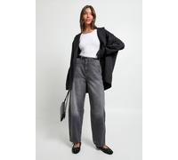 boohoo Women's Mid Waist Barrel Fit Jean in Washed Black | Size: 6