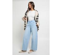 boohoo Women's Mid Waist Twisted Seam Barrel Leg Jean in Bleach Wash | Size: 8