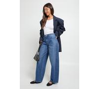 boohoo Women's Mid Waist Twisted Seam Barrel Leg Jean in Washed Indigo | Size: 10