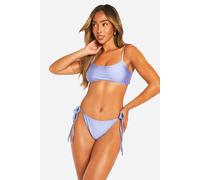boohoo Women's Mix & Match High Shine Tie Side Bikini Bottoms in Ice Blue | Size: 16