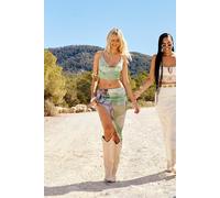 boohoo Women's Mixed Floral Mesh Cowl Top & Skirt Co-Ord in Green | Size: 16