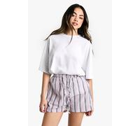 boohoo Women's Mixed Stripe Drawstring Waist Shorts in Pink | Size: 6