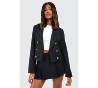 boohoo Women's Mock Horn Double Breasted Longline Cropped Blazer in Black | Size: 6